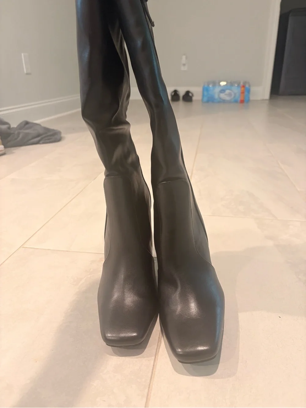 Fashion Nova Black Over-the-Knee Square-Toe Boots